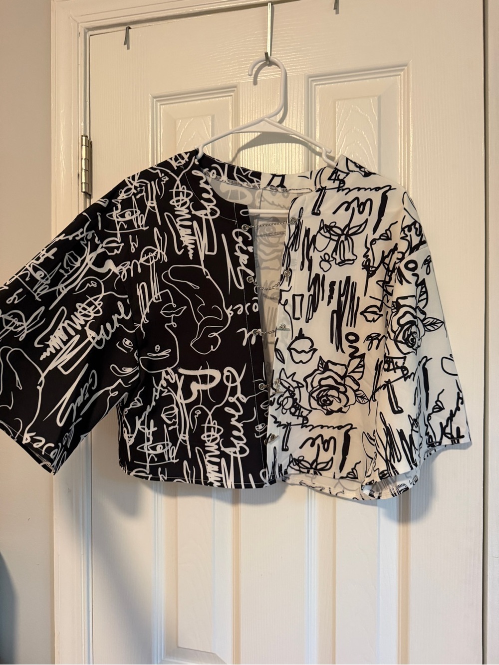 Women’s Black & White Graphic Cropped Top - Fun for a concert or festival!